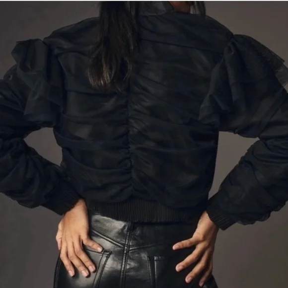 Anthropologie Black Appliqué Bomber Jacket - Picture 2 of 9